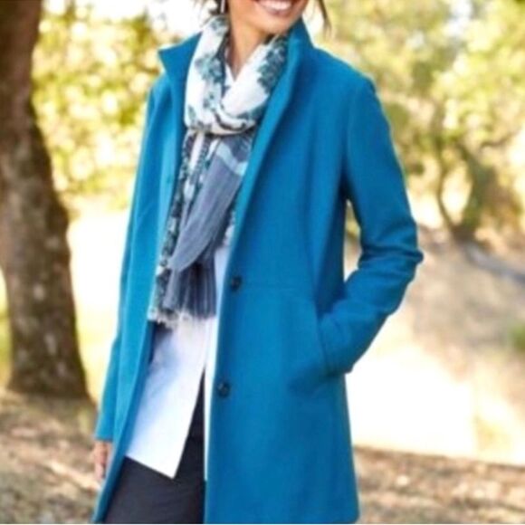 J. Jill Coat Berkshire Fleece Peacoat Jacket Button Front Lined Teal Size Medium - Picture 2 of 5